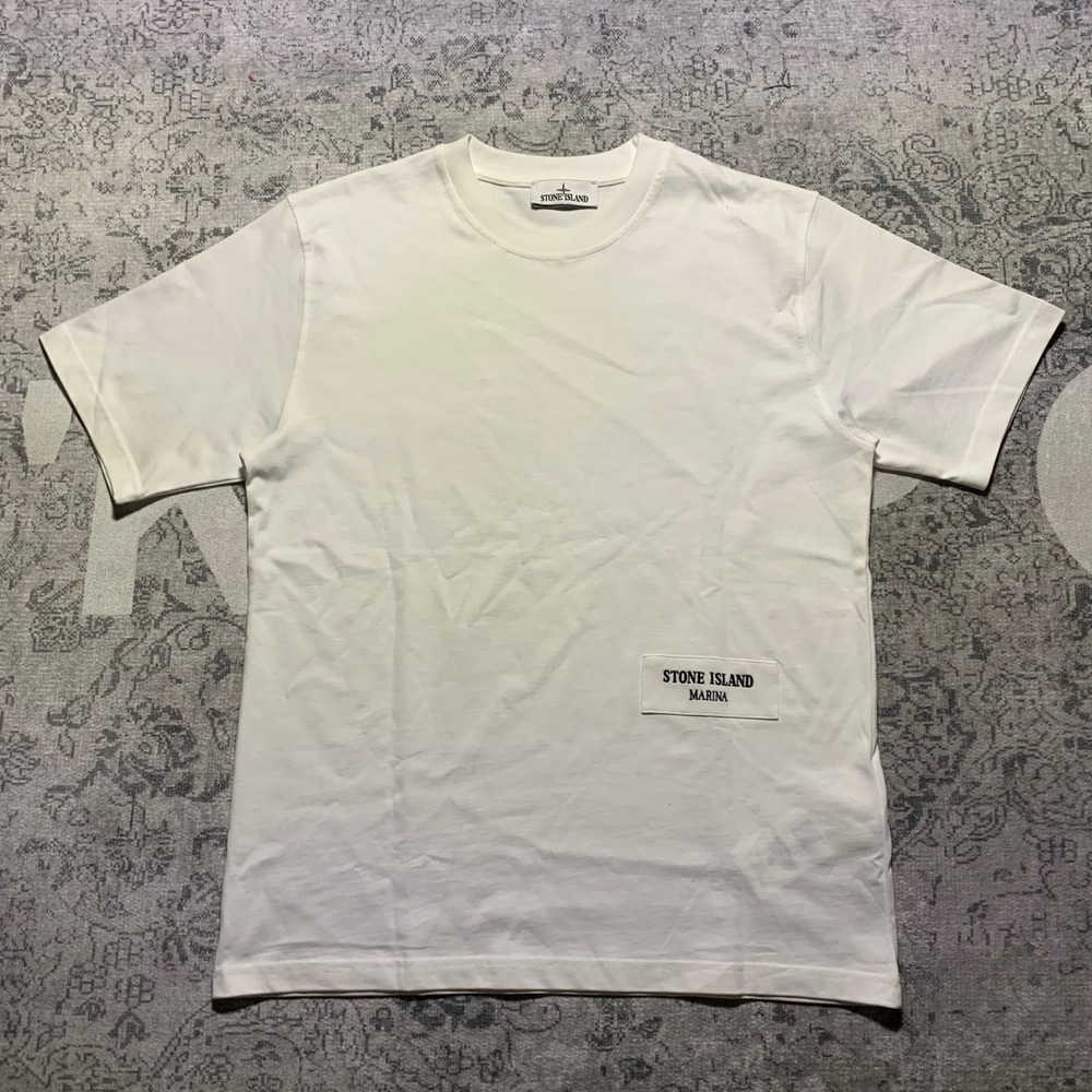 Stone Island Marina T-Shirt Mens Medium White Excellent Embroidered Logo Patch
